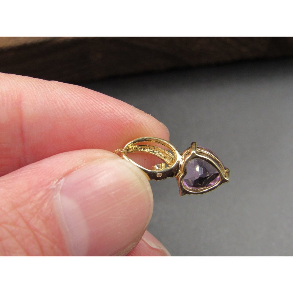 18" 10K Gold CZ Accent Purple Amethyst Heart Necklace Vintage Estate Wedding - Picture 5 of 8